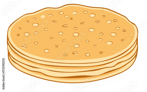 Stack of golden brown round flatbread or pancakes illustration