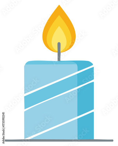Illustration of a lit blue candle with diagonal white stripes and a warm yellow flame
