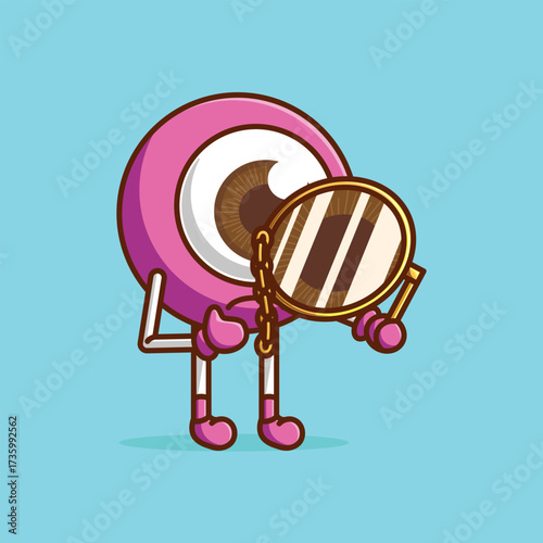 Simple Cartoon Eye Char with Magnifying Glass cartoon vector illustration Eye Sight Day concept icon isolated