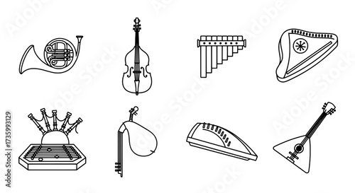 Black and White Line Art Musical Instruments Collection