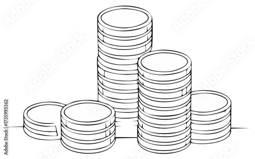Stacks of coins illustration, monochrome design, finance and investment concept