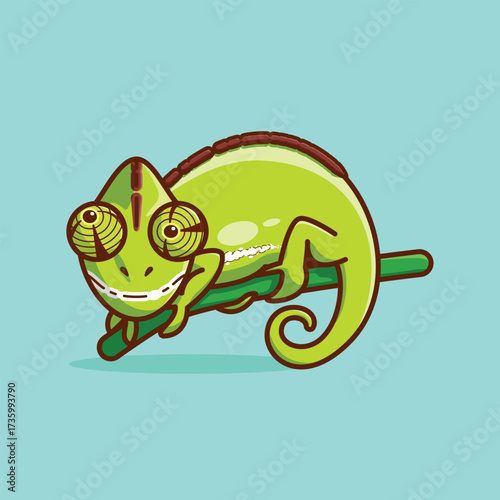 Simple Chameleon with Funny Eyes cartoon vector illustration Eye Sight Day concept icon isolated