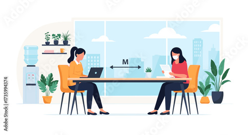 Maintaining appropriate distance between employees at work to ensure safety and health.
