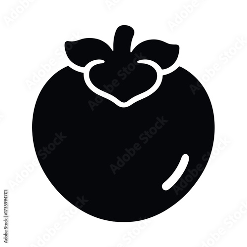 Black silhouette of tomato with leafy stem design