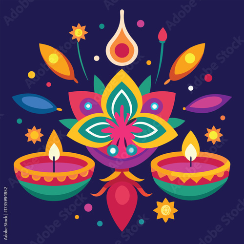 Diwali celebration vibrant diya lamps radiant glow festive lights illuminating indian tradition auspicious occasion spiritual festival joyful