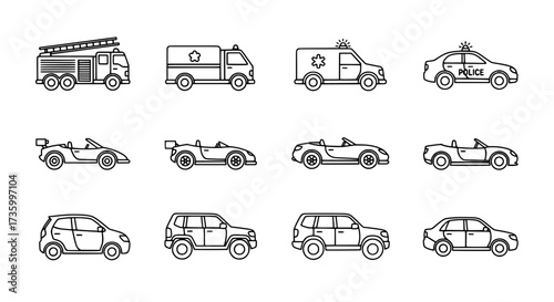 Collection of Outline Icon Designs of Emergency Vehicles