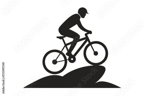 Silhouette of Mountain Biker Riding on Hill, Representing Adventure and Active Lifestyle Theme