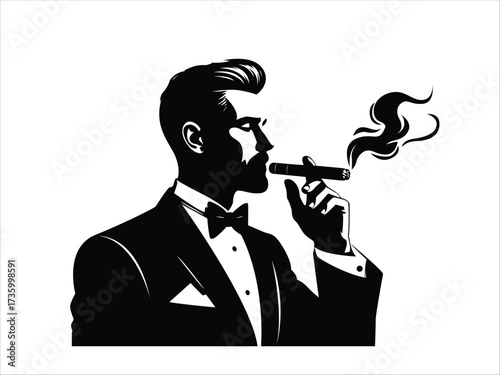 Silhouette of man smoking cigar