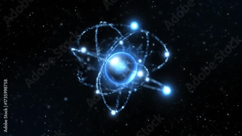 Wallpaper Mural Animated Blue Atom Model Orbiting in Starry Space. Torontodigital.ca