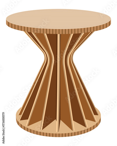 Round cardboard twist table vector, modern furniture illustration