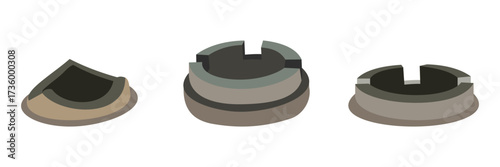 Pot support and top rings for cookstoves, vector set