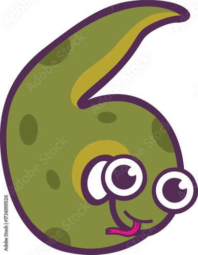 Cute animal number six character design with a green snake
