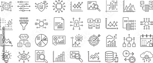 collection linear icons predictive analytics data science