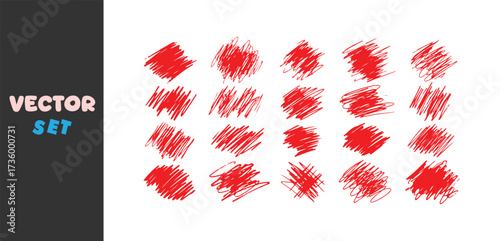 Collection of abstract red scribbles and brush strokes on white background