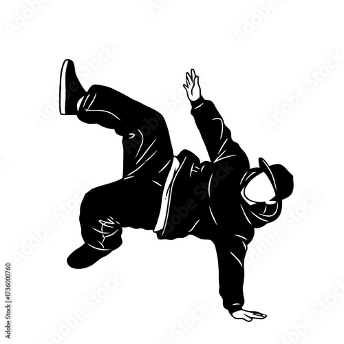 Dynamic silhouette breakdancer performing move on transparent, capturing the energy hip hop dance