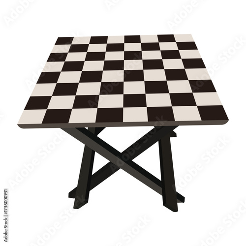 Square chessboard table with checkered top, modern game furniture vector