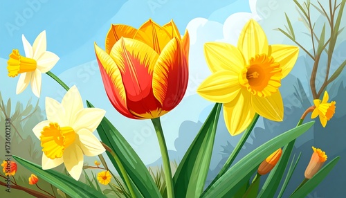 Wallpaper Mural Spring flowers in a sunny landscape Torontodigital.ca