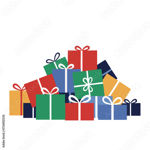 Pile of Colorful Gift Boxes with Ribbons.