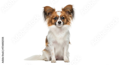 Obraz na płótnie Isolated Papillon dog sitting and looking at the camera in studio shot