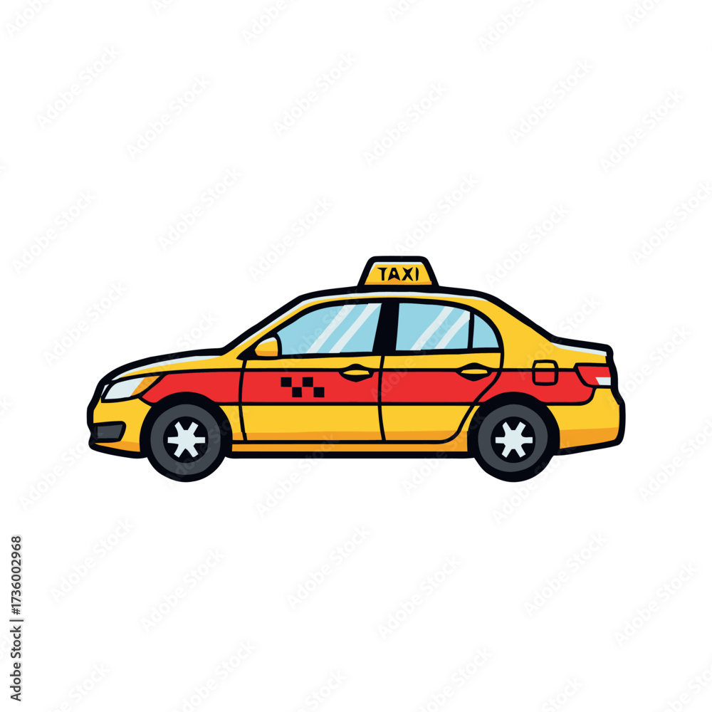 Fototapeta premium Yellow and red taxi cab with checkered pattern