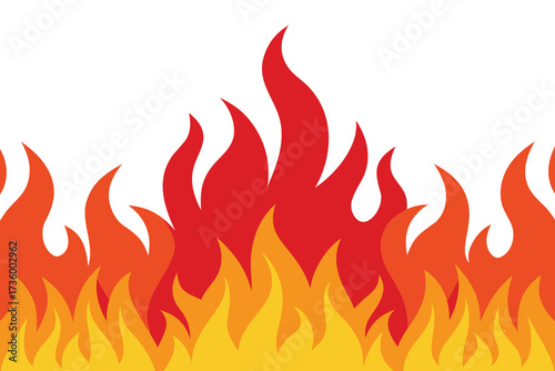 Vivid Cartoon Flame Illustration Yellow, Orange, and Red Flames on White Background
