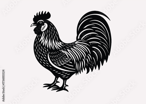 Black Rooster line art Vector silhouette