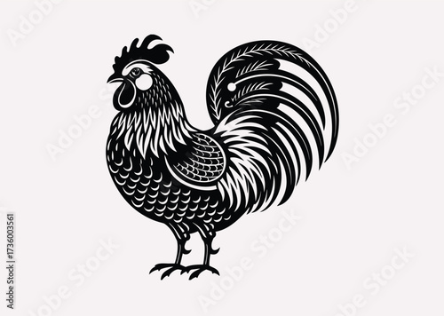 Black Rooster line art Vector silhouette