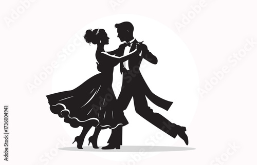 Silhouette of a couple waltzing