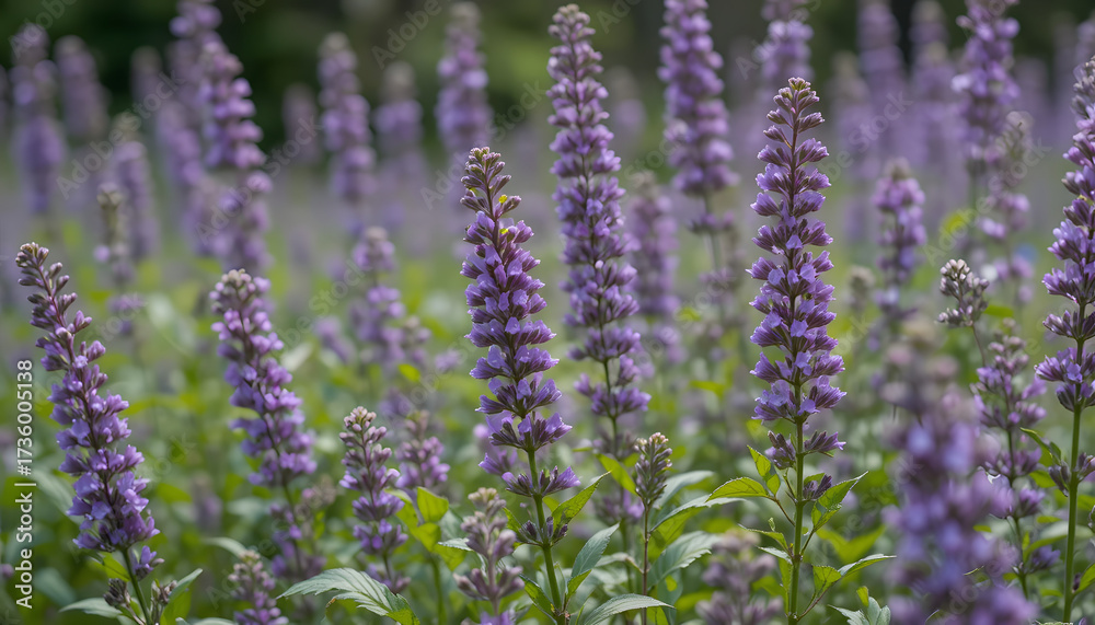 Obraz premium “Field of Tall Purple Flowers in Bloom with Soft Background”