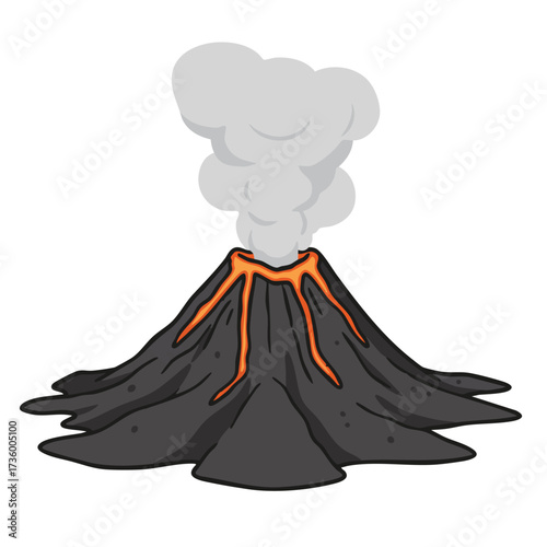 Cartoon Volcano Erupting With Smoke And Lava.