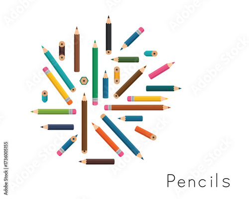 A vibrant collection of colored pencils arranged in a circular pattern against a clean white background symbolizing creativity and art supplies