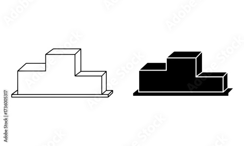 Vector of a podium for winners in outline and solid black for sports competitions and award ceremonies