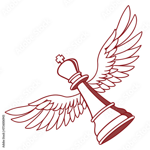 A stylized red outline of a chess king piece with outstretched wings symbolizing freedom victory and strategic movement