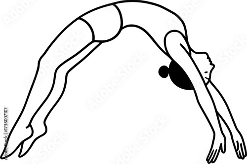 Black and white linear figure of acrobat doing back handspring, vector design perfect for gymnastics posters, acrobatics illustrations, sports icons, and dynamic stock graphics