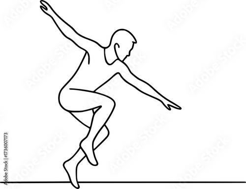 Minimal continuous line drawing of acrobat dismounting, vector design ideal for gymnastics posters, acrobatics illustrations, sports icons, and dynamic stock graphics