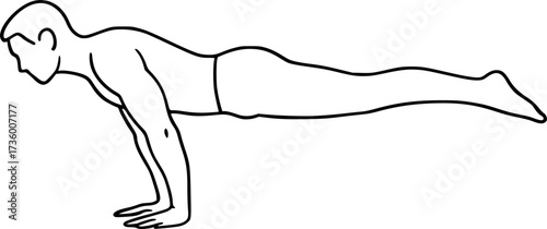 Minimal contour drawing of acrobat holding planche, vector design perfect for gymnastics posters, calisthenics illustrations, fitness icons, and dynamic stock graphics