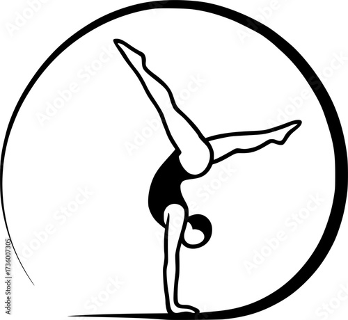 Abstract curved line showing acrobat’s rotation arc, modern vector design ideal for sports posters, gymnastics graphics, dance illustrations, and creative stock artwork