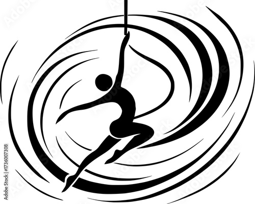Abstract curved lines forming acrobat’s aerial spin, modern vector design perfect for dynamic posters, sports graphics, dance art, and creative stock illustrations