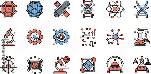 Colorful Outline Detailed Scientific and Technological Element Icon Set
