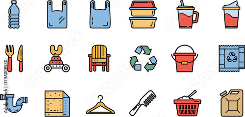 Flat Design Various Household and Daily Object Icon Set Illustration