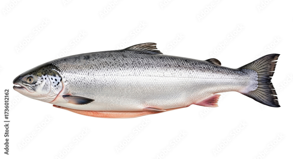 Obraz premium Isolated Pacific salmon fish for sale, a common commercial fish with nutritional values