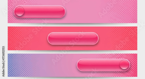 Shiny Red Pink Button Backgrounds with Gradient and Halftone Dot Patterns for Web Design and User Interface Elements