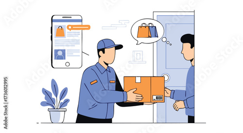 Courier Delivering E-commerce Package to a Customer Following Mobile Order Tracking