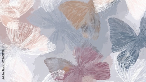 Seamless pattern of multiple butterflies in different colors and sizes. the butterflies are arranged in a scattered manner, with some overlapping each other.