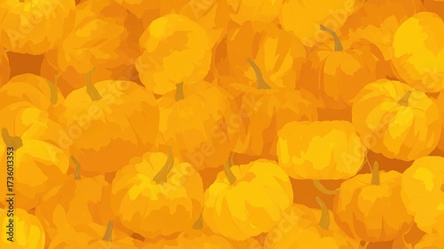 Illustration of a large group of small pumpkins. the pumpkins are bright orange in color and appear to be freshly picked. they are arranged in a random pattern, with some overlapping each other.