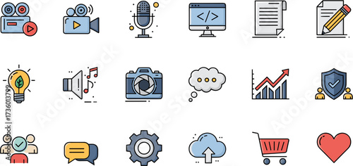 Simple Bold Line Art Business and Social Media Marketing Icon Set
