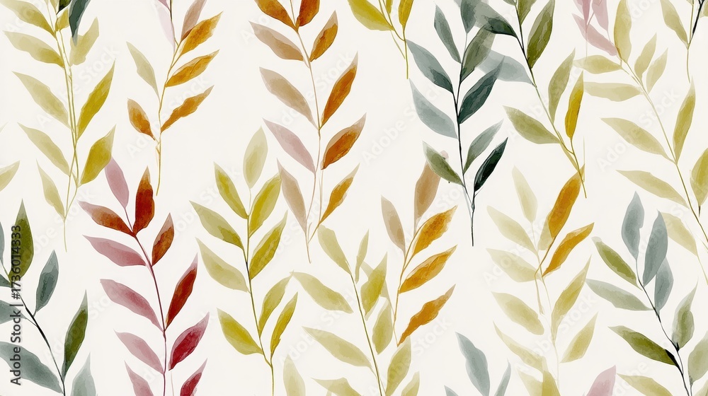 Fototapeta premium Seamless pattern of leaves in different colors. the leaves are arranged in a repeating pattern on a white background.