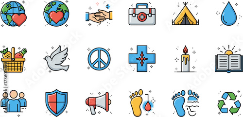 Outline Detailed Filled Ecology and Social Awareness Icon Symbol Collection Set