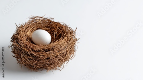 White Egg in a Nest of Twigs on Clean White Background for Stock Photography