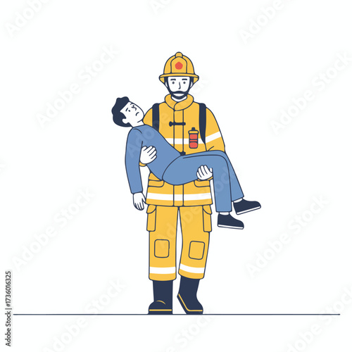 Firefighter Saving Man Heroic Rescue Illustration